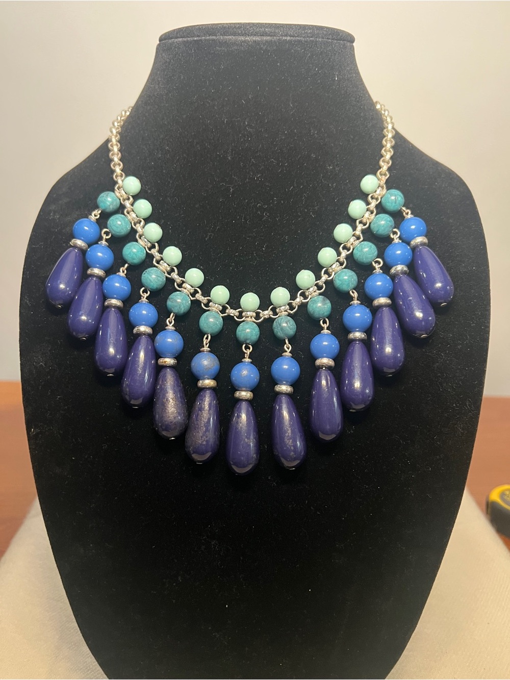 Victoria Beckham Blue and Teal Layered Teardrop Necklace